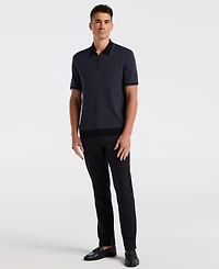 Perry Ellis Men's Bi-Color Stitch Quarter-Zip Short Sleeve Polo Shirt