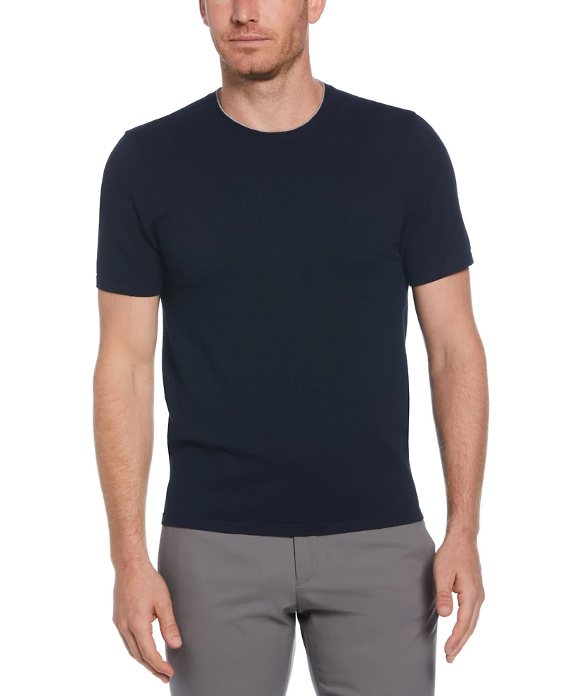 Perry Ellis Men's Short Sleeve Solid Crewneck Sweater