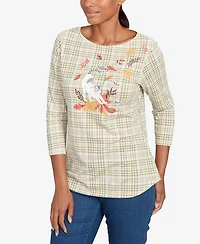 Ruby Rd. Petite Autumn Cat Houndstooth Top
