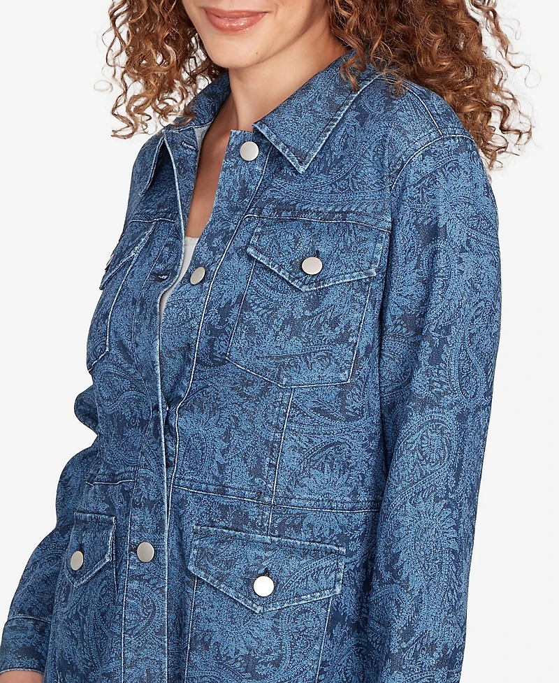Ruby Rd. Petite Paisley Stretch Denim Utility Jacket