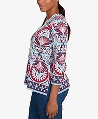 Ruby Rd. Petite Embellished Geo Border Knit Top