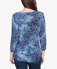 Ruby Rd. Petite Tie Dye Scroll Floral Hatchi Top