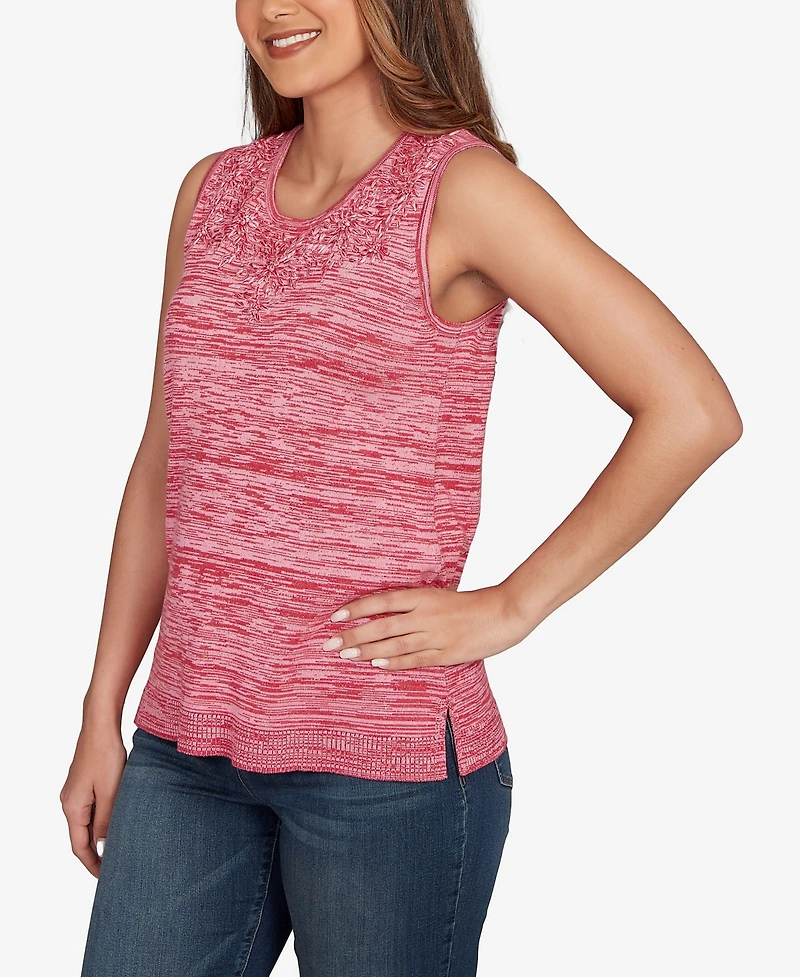 Ruby Rd. Petite Marled Knit Embroidered Tank Sweater