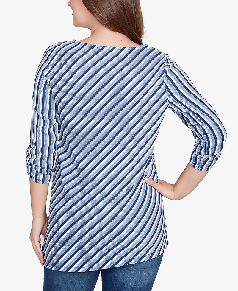 Ruby Rd. Petite Textured Stripe Roll Tab Sleeve Top