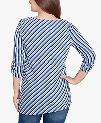 Ruby Rd. Petite Textured Stripe Roll Tab Sleeve Top