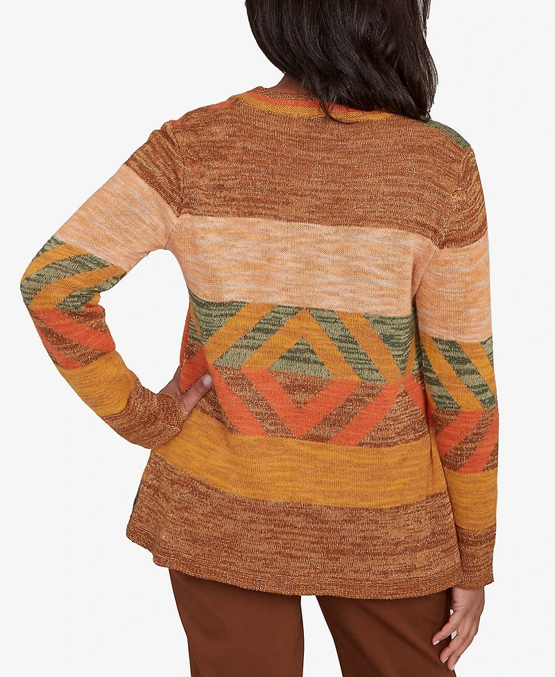 Alfred Dunner Petite Mount Laurel Patchwork Long Sleeve Cardigan Sweater