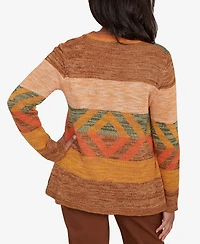 Alfred Dunner Petite Mount Laurel Patchwork Long Sleeve Cardigan Sweater