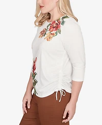 Alfred Dunner Petite Mount Laurel Asymmetric Floral Side Tie Top