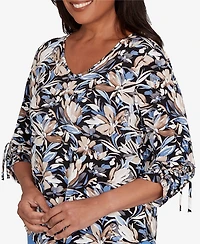Alfred Dunner Petite Tie Sleeve Brushstroke Floral Knit Top