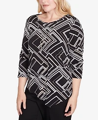 Alfred Dunner Petite Geometric Textured Top with Necklace