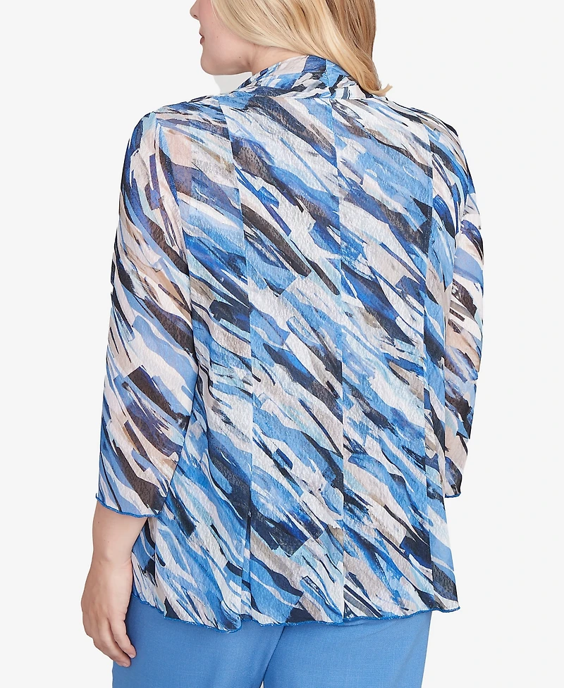 Alfred Dunner Petite Textured Mesh Printed Two One Top with Necklace