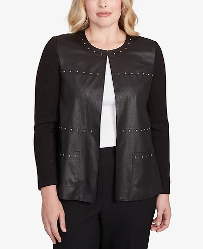 Alfred Dunner Petite Long Sleeve Faux Leather Jacket