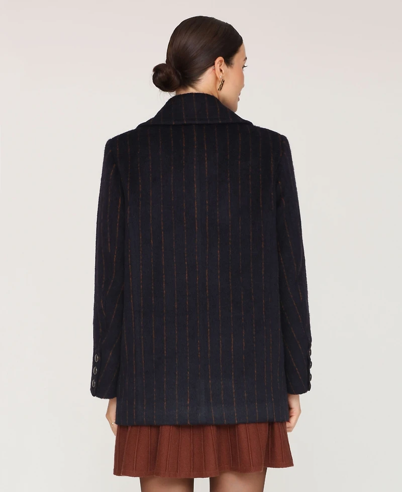 Avec Les Filles Women's Short Double Breasted Wool Pinstripe Coat