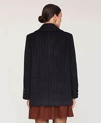 Avec Les Filles Women's Short Double Breasted Wool Pinstripe Coat