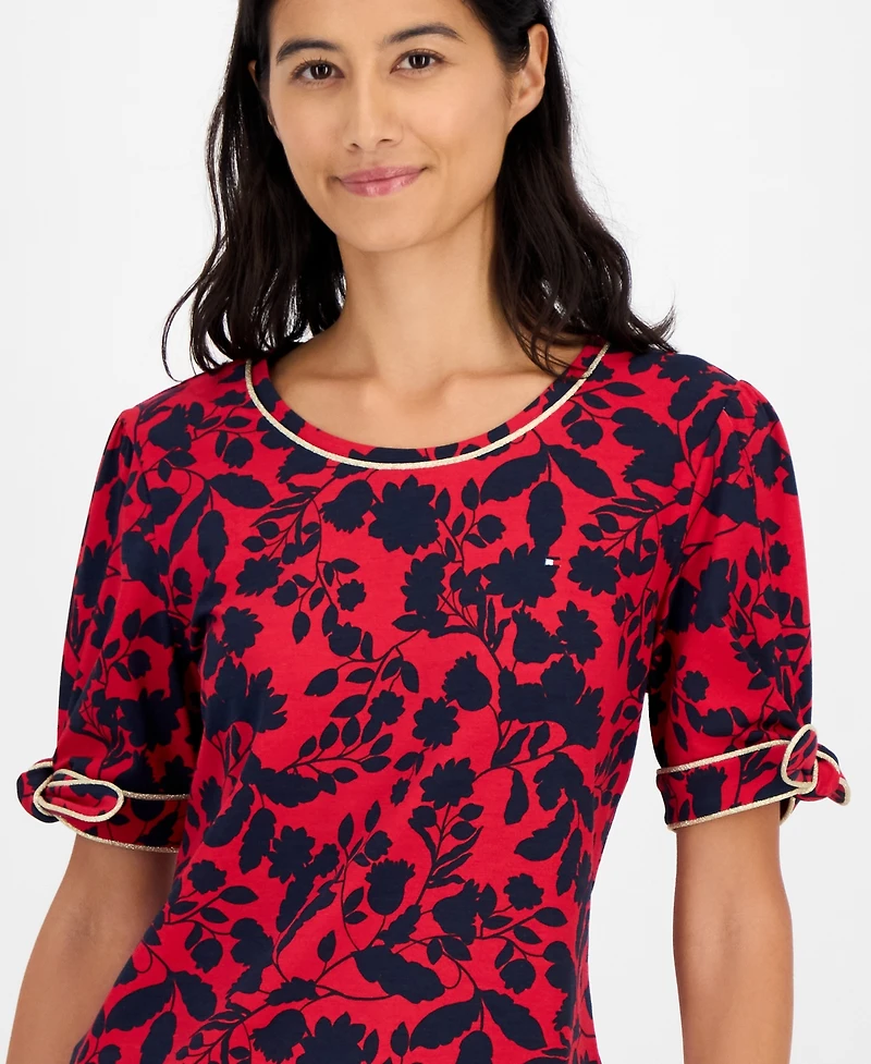 Tommy Hilfiger Women's Floral-Print Tie-Cuff T-Shirt