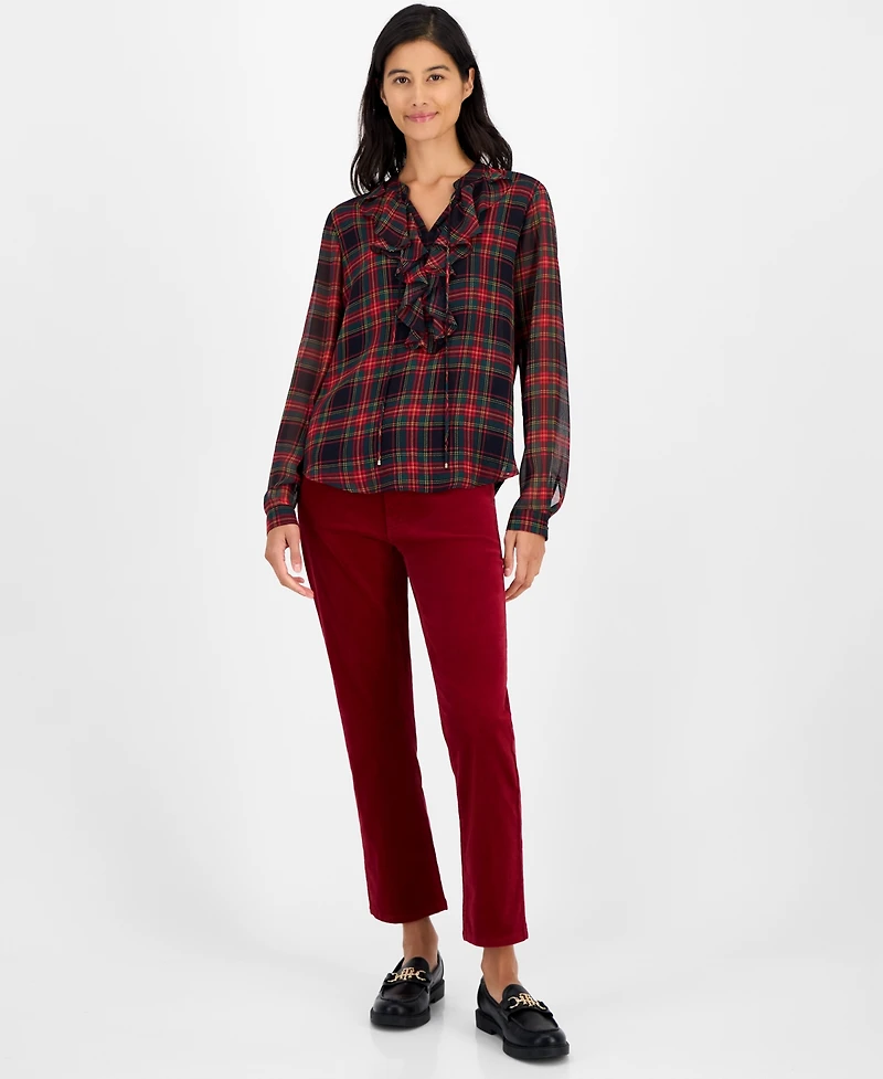 Tommy Hilfiger Women's Plaid Ruffled Top