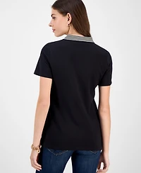 Tommy Hilfiger Women's Metallic Striped-Collar Polo Shirt