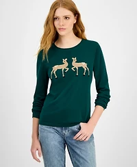 Nautica Jeans Women's Cotton Deer-Graphic Sweater