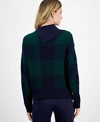 Nautica Jeans Women's Buffalo Plaid Asymmetrical-Neckline Sweater