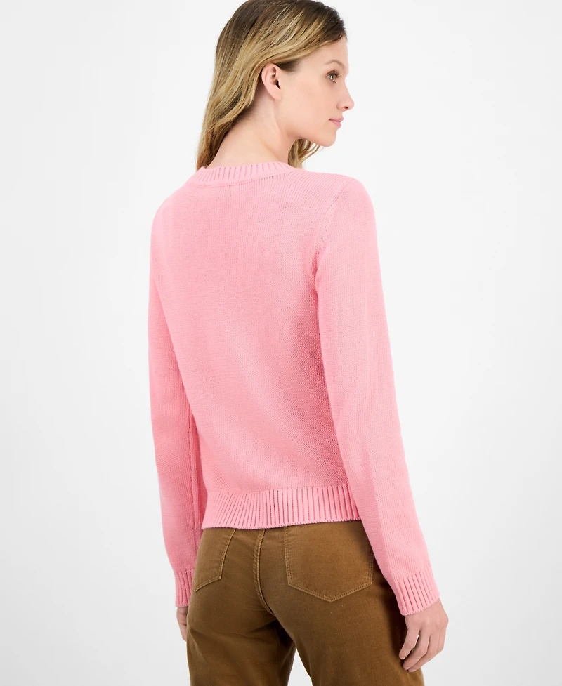 Nautica Women's Cotton Heart Cable Crewneck Sweater