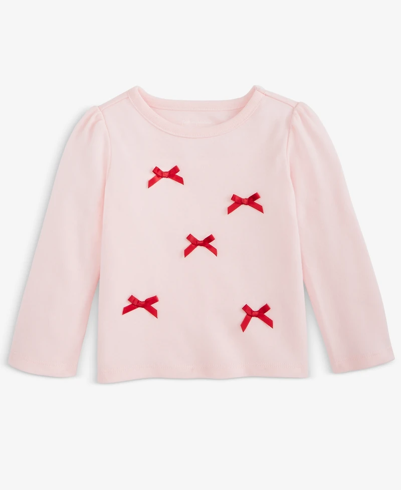 First Impressions Baby Girls Long-Sleeve Velour-Bows T-Shirt, Macy's Exclusive