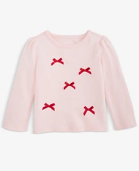 First Impressions Baby Girls Long-Sleeve Velour-Bows T-Shirt, Macy's Exclusive