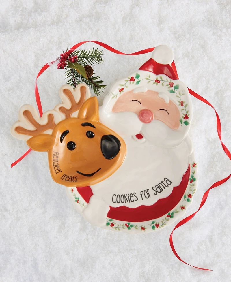 Winterberry Santa & Reindeer Cookie Plate