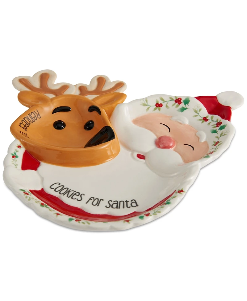 Winterberry Santa & Reindeer Cookie Plate