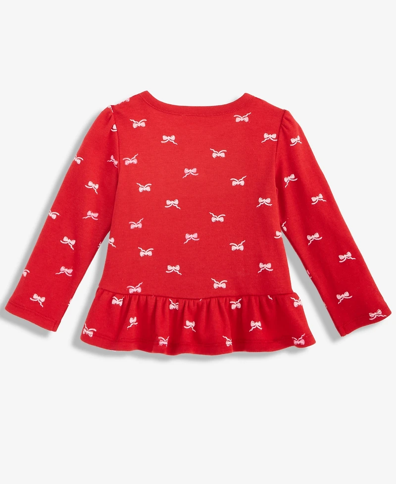 First Impressions Baby Girls Long-Sleeve Fun Bows-Print Jersey T-Shirt, Macy's Exclusive