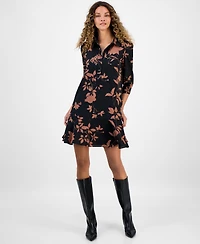 Robbie Bee Women's Printed Collared Ruffle-Hem Shift Dress