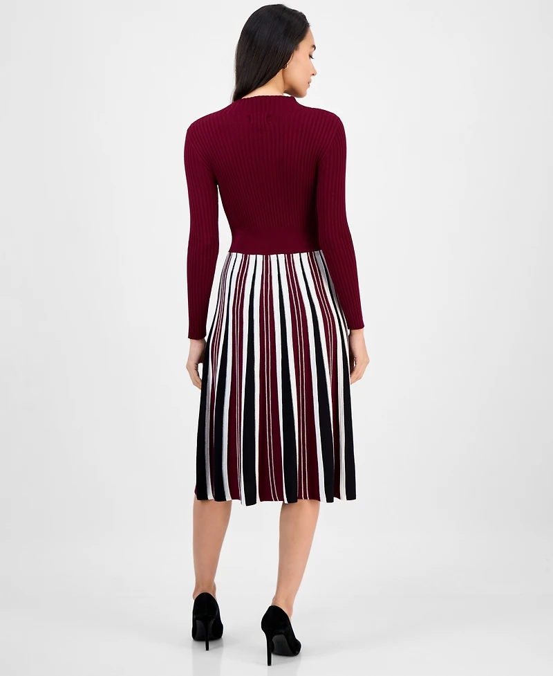 Robbie Bee Women's Long Sleeve Ribbed Knit Sweater Dress