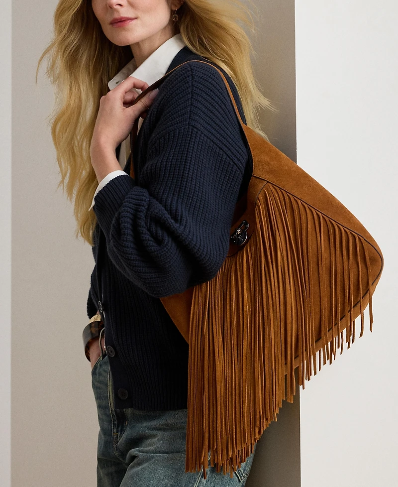 Lauren Ralph Lauren Tanner Medium Suede Fringe Shoulder Bag
