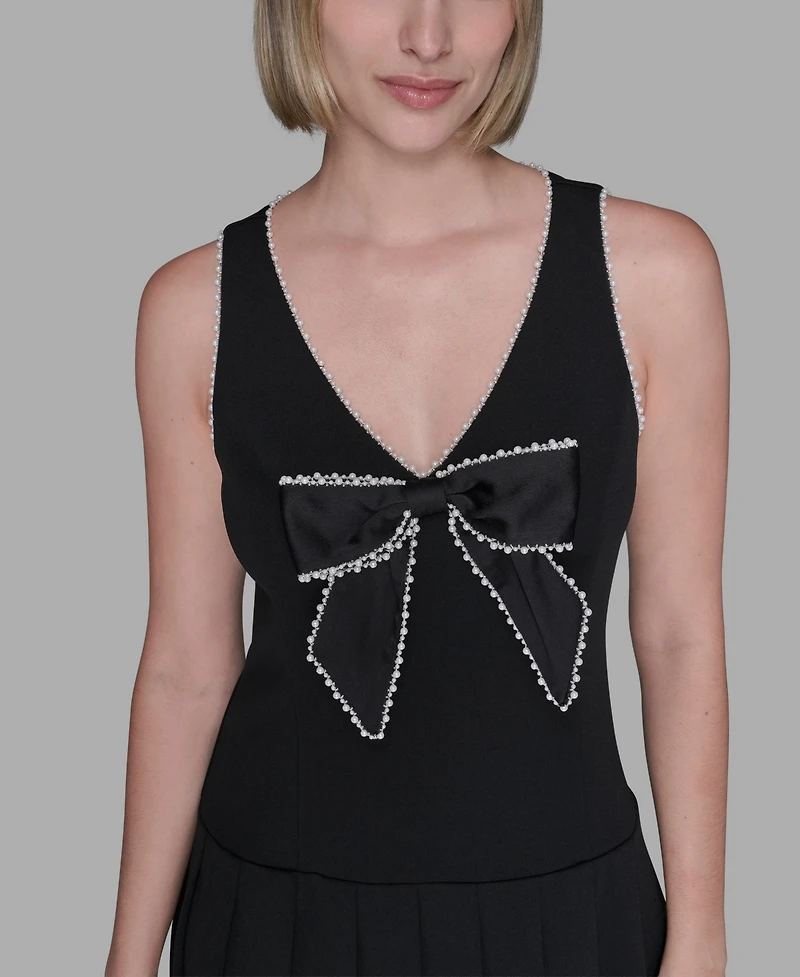 Karl Lagerfeld Paris Women's Embellished Bow A-Line Dress
