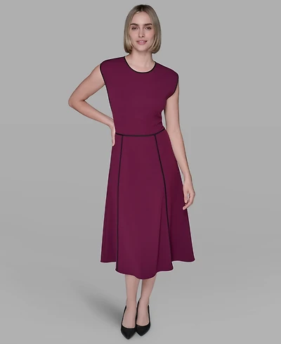 Karl Lagerfeld Paris Women's Piped-Trim Fit and Flare Dress