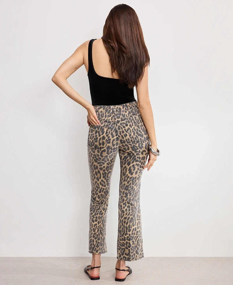 Good American Women's Standard Kick Flare Leopard Jeans