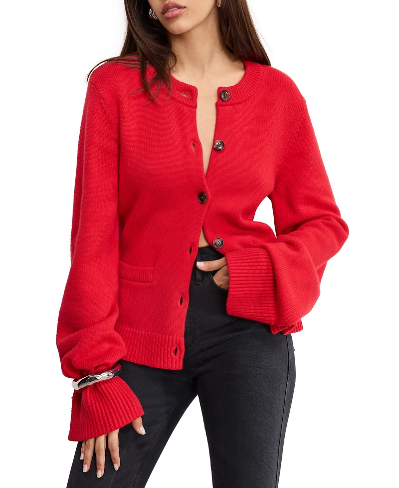 Good American Women's Button Front Knit Cardigan Sweater