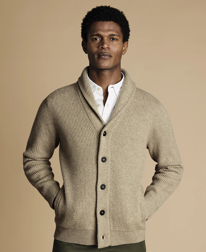 Charles Tyrwhitt Men's Oatmeal Chunky Merino Sweater