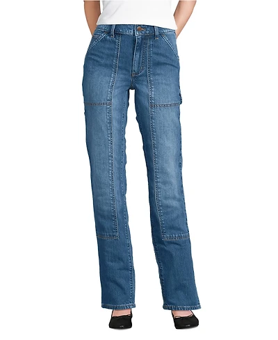 Lands' End Women's Petite Soft Denim High Rise Rail Straight Leg Utility Jeans