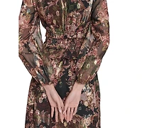 Eliza J Women's V-Neck Metallic-Chiffon Balloon-Sleeve Dress