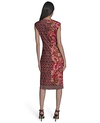 Vince Camuto Women's Printed Scuba Extended Sleeve Bodycon Dress
