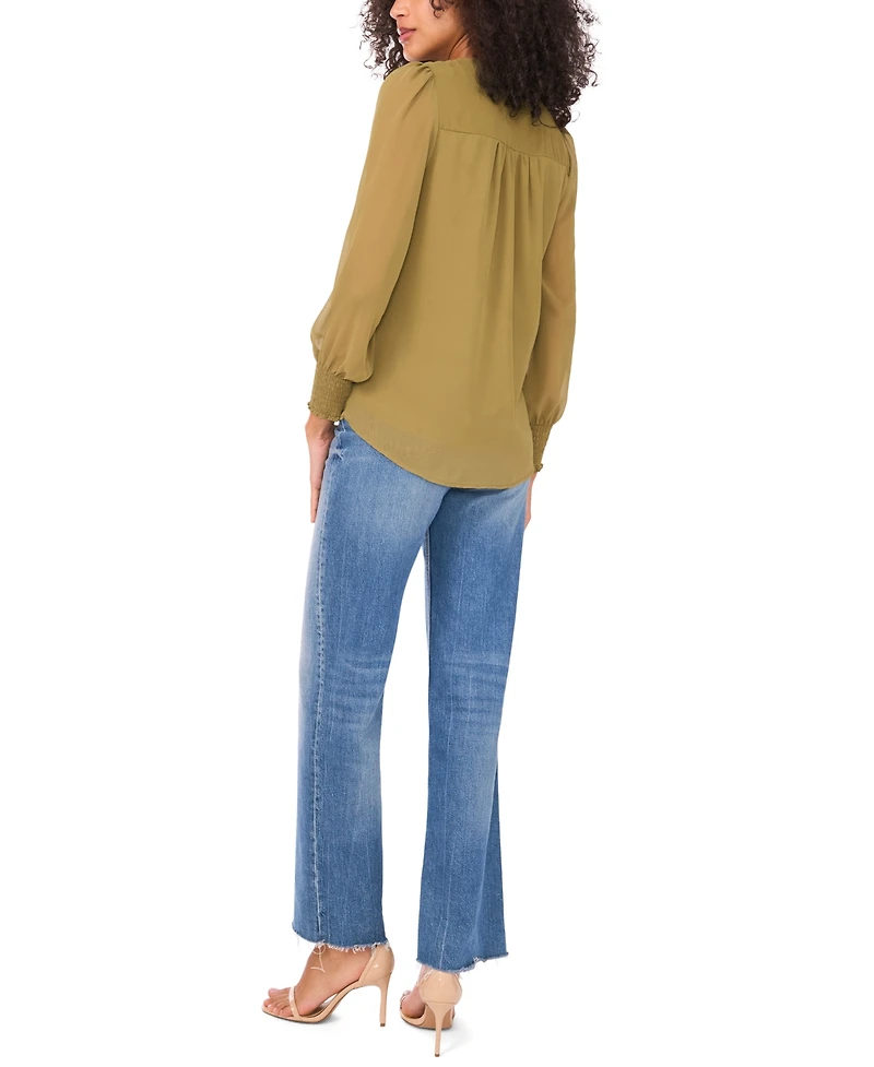 Sam & Jess Women's V-Neck Button-Front Smocked-Shoulder Top