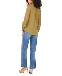 Sam & Jess Women's V-Neck Button-Front Smocked-Shoulder Top