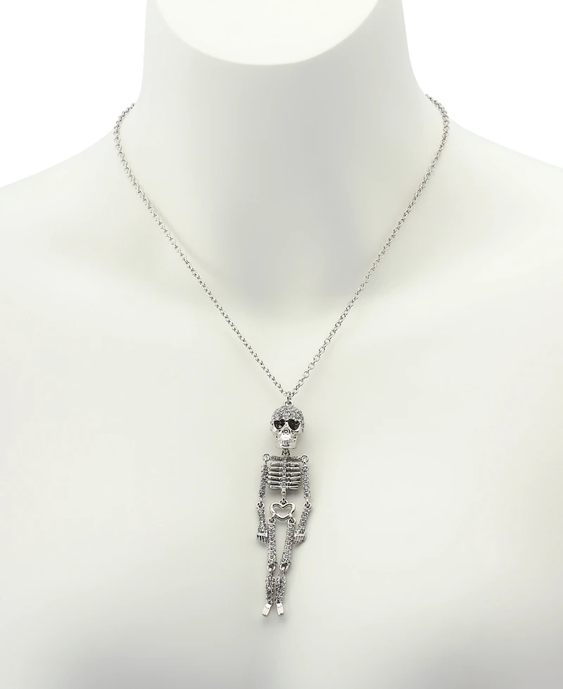 Betsey Johnson Faux Stone Pave Skeleton Pendant Long Necklace
