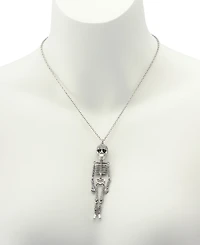 Betsey Johnson Faux Stone Pave Skeleton Pendant Long Necklace
