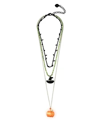 Betsey Johnson Faux Stone Witch Pumpkin Charm Layered Necklace
