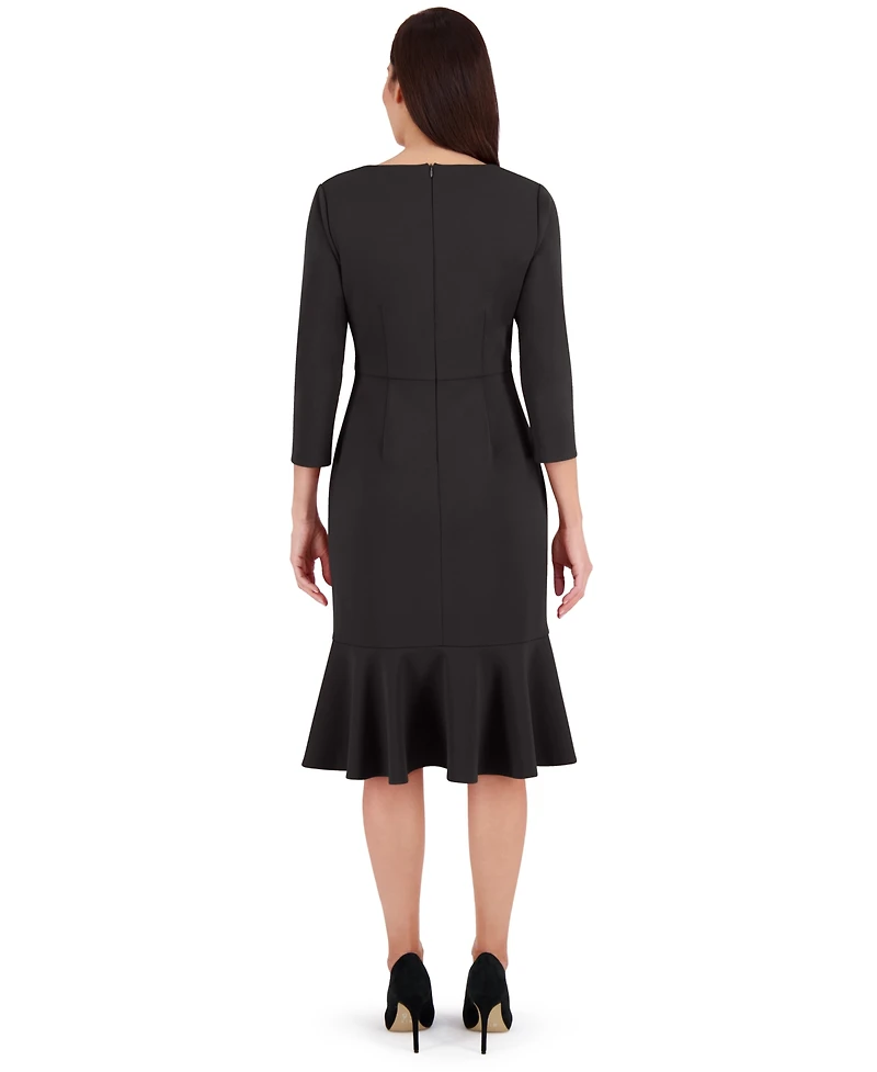 London Times Petite Side-Knit 3/4-Sleeve Midi Dress