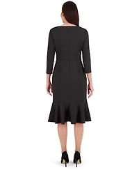 London Times Petite Side-Knit 3/4-Sleeve Midi Dress