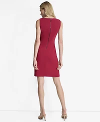Dkny Women's Side-Ruched Scuba-Crepe Sleeveless V-Neck Knee Length Dress