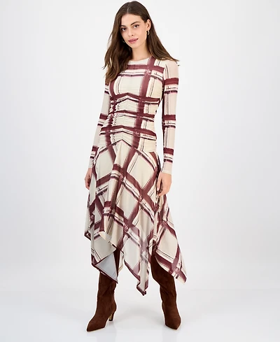 Rachel Roy Women's Jendice Mesh Plaid Print Midi Dress