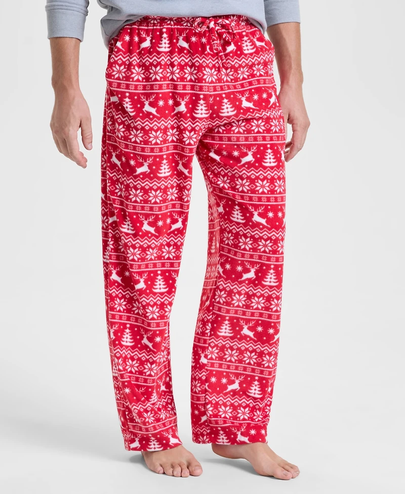 Holiday Lane Men's Deer Fair Isle Fleece Pajama Pants, Macy's Exclusive